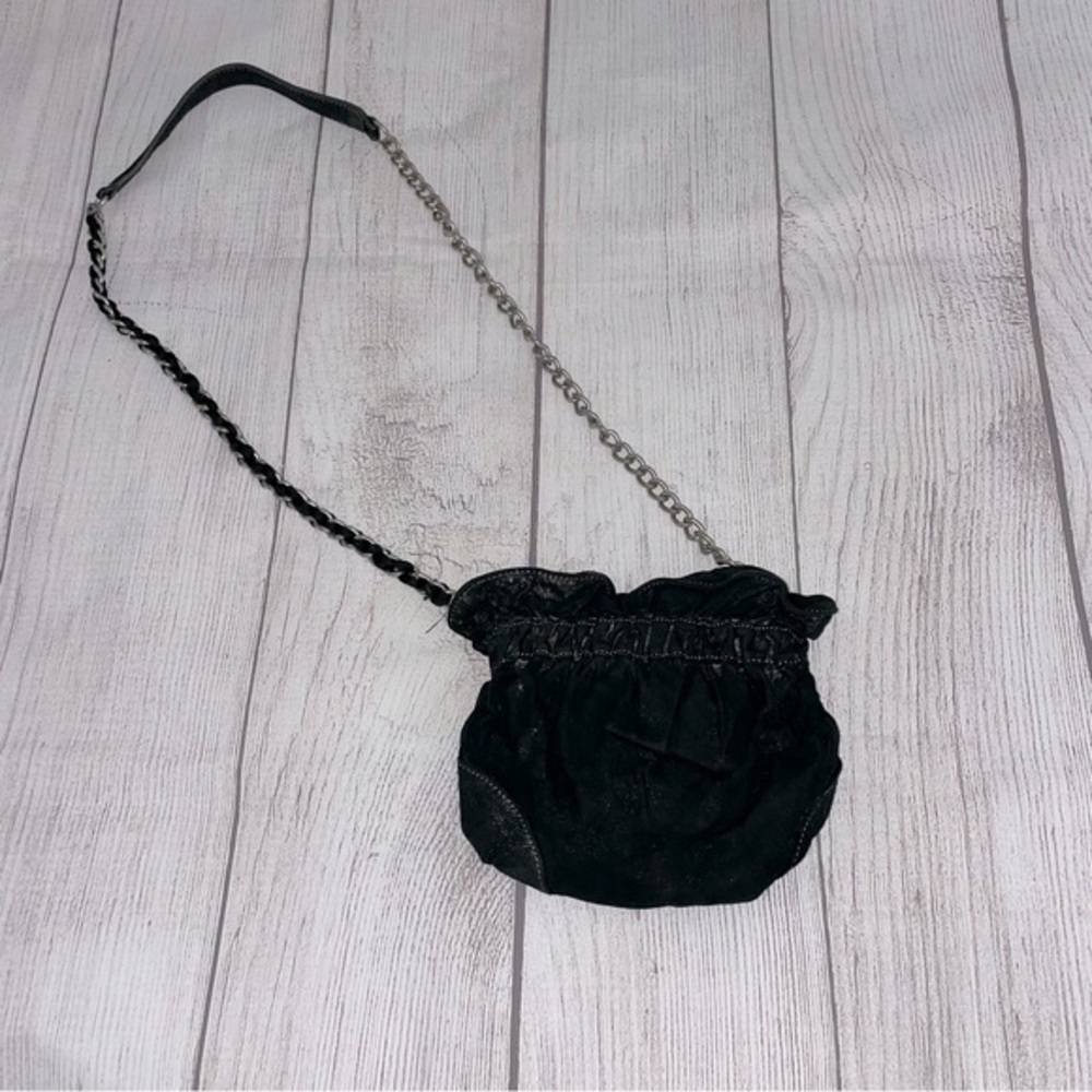 ANN TAYLOR LOFT Women’s Black Cross Body Bucket Bag with Silver Chain